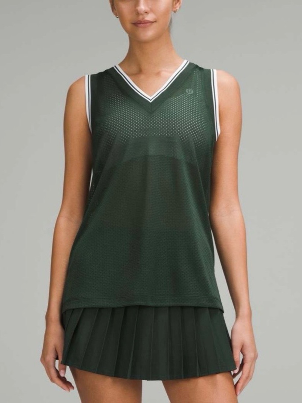 Lululemon V-Neck Mesh Tennis Tank Top Legacy Green White Size Small